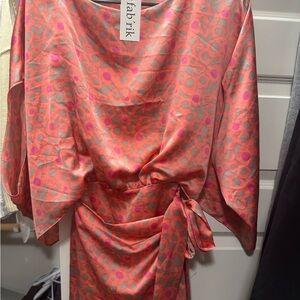 Fab'rik Asymmetrical Dress in Pink and Gray